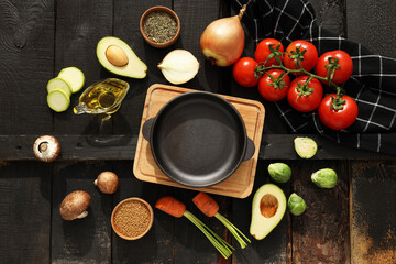 Wall Mural - Cooking concept with pan, cooking homemade food