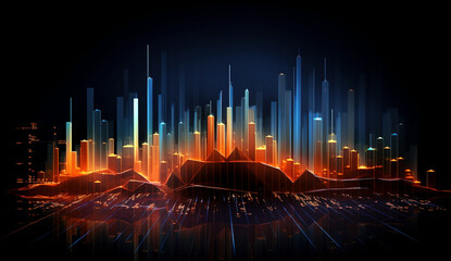 Wall Mural - Financial concept with dynamic graphs in light amber and indigo, modern and calculated.