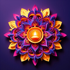 Wall Mural - Happy Diwali background with paper cut mandala pattern - ai generative