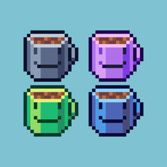 Wall Mural - Pixel art sets of cup of coffee with variation color item asset simple bits of coffee on pixelated style 8bits perfect for game asset or design asset element for your game design asset