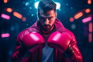 Poster - Generative AI photo picture of strong confident professional male boxer on a boxing ring