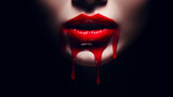 Fototapeta  - Beauty Sexy Vampire red lips with dripping blood close up