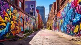 Fototapeta Fototapeta uliczki - Colorful Graffiti Alley with Vibrant Street Art