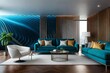 modern living room with blue wall and sofa