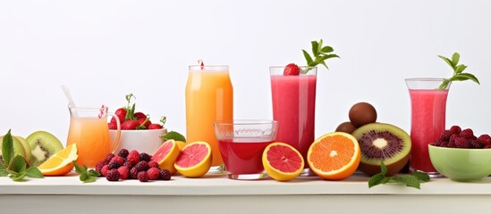 Canvas Print - Berry cakes and juice served on a white table at a delightful catering event