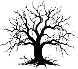 Vector illustration. Bare tree silhouette without barren leaves dead no scary black life. Hand drawn. Isolated on white background AI generated illustration