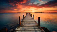 Beautiful Sunset At The Wooden Jetty At The Beach