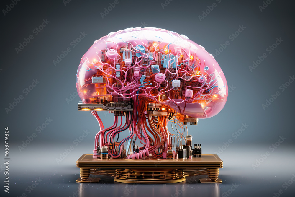 Generative AI illustration of model of human brain tree with glowing ...