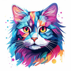 Colorful portrait of a cat on a white background. Vector illustration