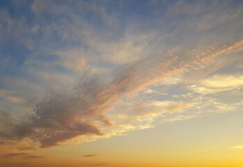 Wall Mural - dinamic colorful sunset sky with cloud. summer gold cloudy skyline