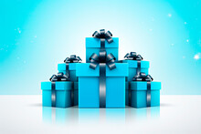 Blue Gift Boxes For Cyber Monday On Blue Background