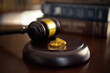 Divorce law, family law concepts. Court gavel ,ring and law book at lawyer office.