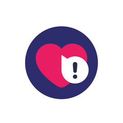 Sticker - Heart warning icon, flat vector