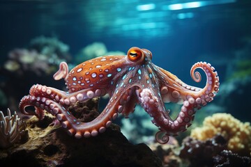 colorful tropical underwater theme octopus near the reef