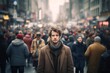 Introverted man looking at the camera feeling awkward in a crowd generative ai