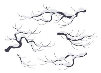 Wall Mural - Snow Covered Tree Branches Isolated on White