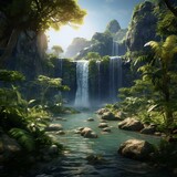 Fototapeta  - garden of eden waterfall nature cinematic