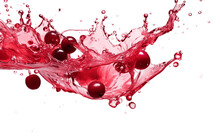 Glass Overflowing With Cranberry Juice, White Background