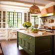 Kitchen decor, interior design and house improvement, bespoke sage green English in frame kitchen cabinets, countertop and appliance in a country house, elegant cottage style
