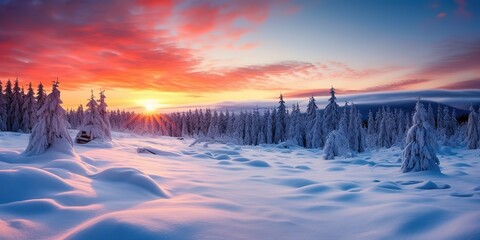 Wall Mural - Winter landscape with forest