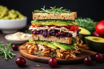 Canvas Print - turkey sandwich stack with ripe avocado and tomatoes