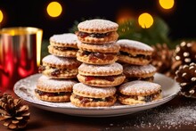 Mince Pies Stacked On Festive Serving Plate