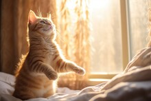 Waking Kitten Stretching In Soft Morning Light