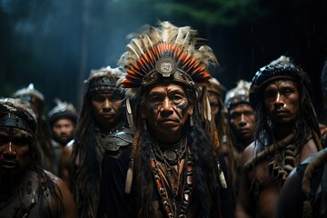 Canvas Print - Mentawai Tribe - Indigenous to the Mentawai Islands of Indonesia.Generated with AI