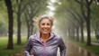 © anandart - portrait of mature woman running outdoors, maintaining a healthy lifestyle through regular exercise, embracing fitness and wellness in a natural environment.