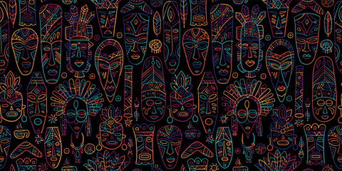 Wall Mural - Tribal mask. Ethnic background. Seamless pattern for your design