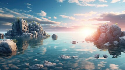 Wall Mural - Surreal Dreamlike Seascape with Floating Rocks