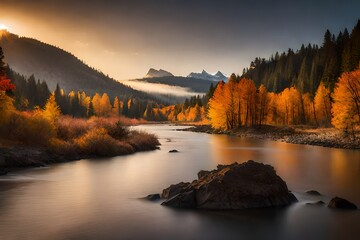 Poster - sunset in the mountains