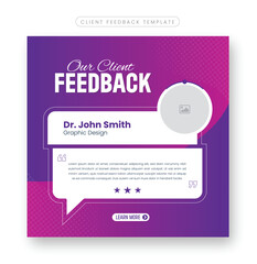 Set of customer review testimonial template for social media post banner and Client feedback square flyer or poster template, client testimonial social media banner or ads collection