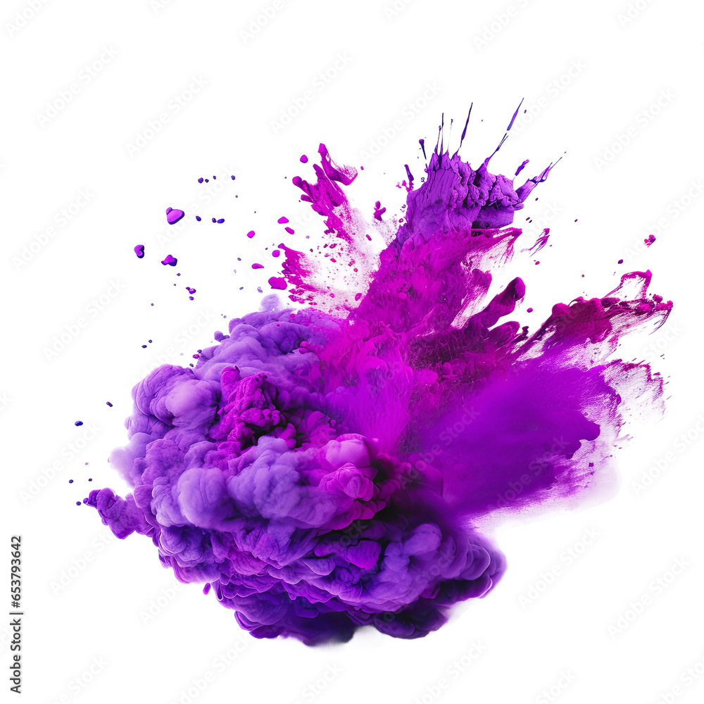 Powerful explosion of purple holi powder on transparent background ...