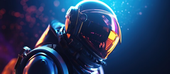 Poster - Futuristic AIillustration of a neon lit fictional astronaut in a spacesuit representing the concept of advanced space travel