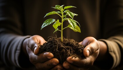 Wall Mural - Vibrant young green plant in hands