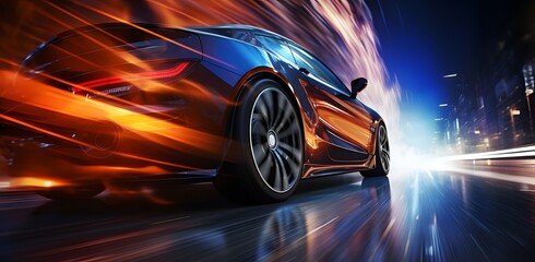 Wall Mural - Sport car wheel drifting on night of city lighting background