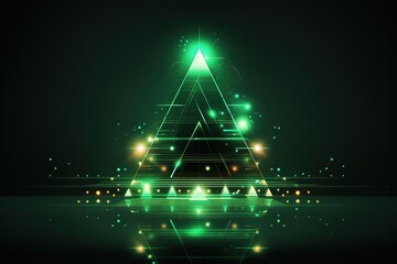 futuristic glowing green christmas tree , digital electronic programming neon code with green lines 