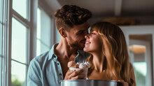 Shot Of A Happy Young Couple Sharing A Tub Of Ice Cream In Their Kitchen At Home