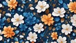 Seamless Patterns, Repeating Steps Pattern Design, Fabric Art, Flat Illustration, Digital Printing, Highly Detailed Cleaning, Photorealistic Masterpiece, Blue Flower, Watercolor, White Background.