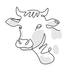 Wall Mural - Cow head line art drawing style.