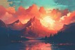 Stunning sunrise above breathtaking mountains with a retro and artistic feel. Generative AI