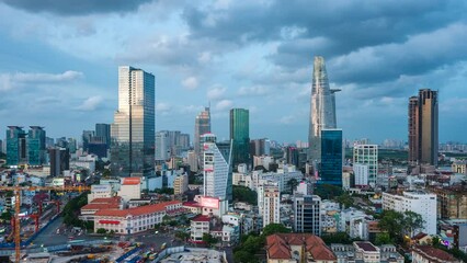 Wall Mural - Timelapse view of the business district of Ho Chi Minh City (Saigon) in Vietnam.