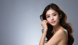 © A_visual - Beautiful young Asian woman, white, smooth, clean face. Studio atmosphere, advertising concept for cosmetics, spa, beauty clinic, Generative AI