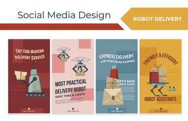 Wall Mural - Social media web page set for robot delivery