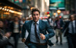 Businessman running in the city