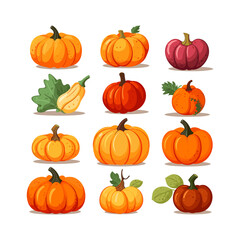 Wall Mural - Cartoon pumpkin flat collection white clean background