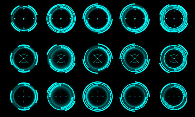 Wall Mural - Set of sci fi blue circle user interface elements technology futuristic design modern creative on black background vector