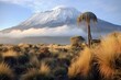 A solemn peak pierces the misty morning at Mount Kilimanjaro. Generative AI