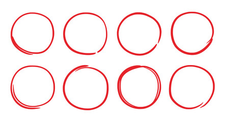 Poster - Hand drawn red marker round frame. Hand drawn marker stroke style doodle red circle frame. Scribble round frame for check, text highlight. Grunge scratch style set. Vector illustration